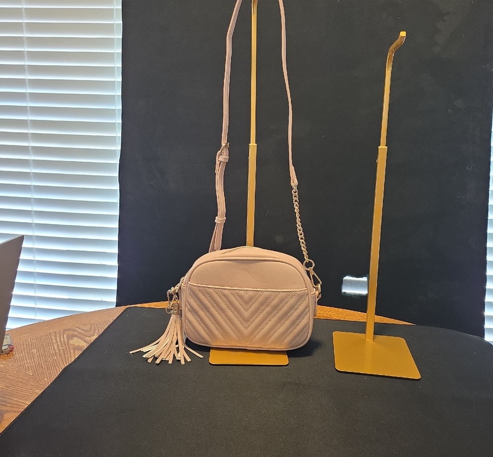 Quilted Tassel Crossbody Bag - Blush Pink